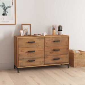 Vintage Solid Pine Wood Sideboard Storage Cabinet with Metal Feet Brown