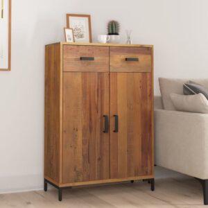 Vintage Industrial Solid Wood Shoe Storage Cabinet with Metal Feet and Drawers