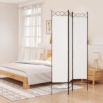 Elegant White Fabric Room Divider Privacy Screen Foldable Iron Frame Partition