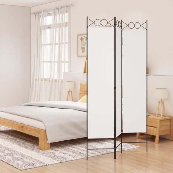 Elegant White Fabric Room Divider Privacy Screen Foldable Iron Frame Partition