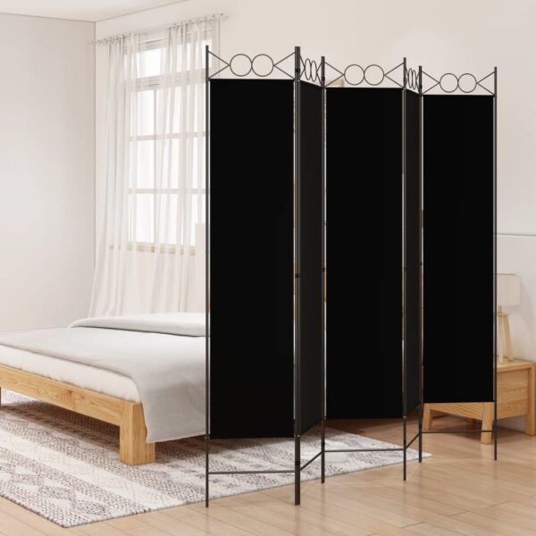 Elegant Black Fabric Room Divider Privacy Screen Foldable Iron Frame Partition