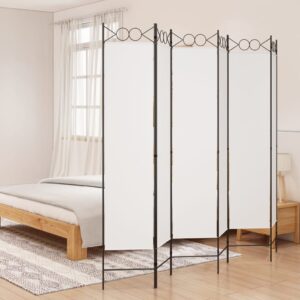 White Fabric Room Divider Privacy Screen Foldable Iron Frame Versatile Home Decor