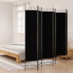 Black Fabric Room Divider Privacy Screen Foldable Iron Frame Versatile Home Decor