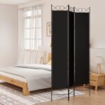 Black Fabric Room Divider Privacy Screen Foldable Iron Frame Versatile Home Decor