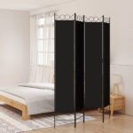 Elegant Black Fabric Room Divider Privacy Screen Foldable Iron Frame Home Decor