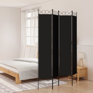 Elegant Black Fabric Room Divider Privacy Screen Foldable Iron Frame Home Decor