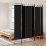 Black Fabric Room Divider Privacy Screen Foldable Iron Frame Versatile Home Decor