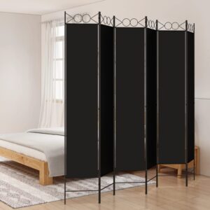 Black Fabric Room Divider Privacy Screen Foldable Iron Frame Versatile Home Decor