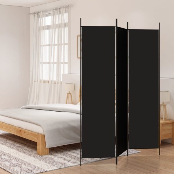 Elegant Black Fabric Room Divider Privacy Screen Foldable Iron Frame Lightweight