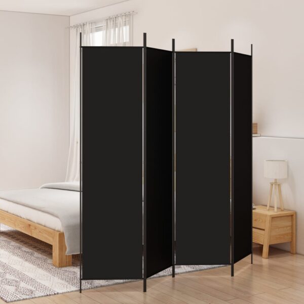 Elegant Black Fabric Room Divider Privacy Screen Foldable Iron Frame Partition