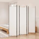 White Fabric Room Divider Privacy Screen Foldable Iron Frame Versatile Partition