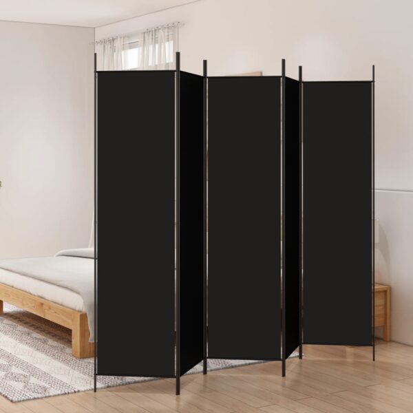 Elegant Black Fabric Room Divider Privacy Screen Foldable Iron Frame Partition