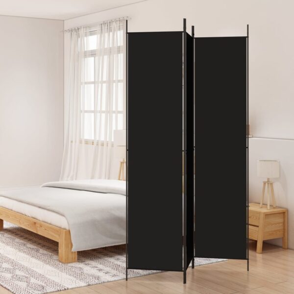 Elegant Black Fabric Room Divider Privacy Screen Foldable Iron Frame Partition