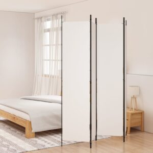 Elegant White Fabric Room Divider Privacy Screen Foldable Iron Frame Partition