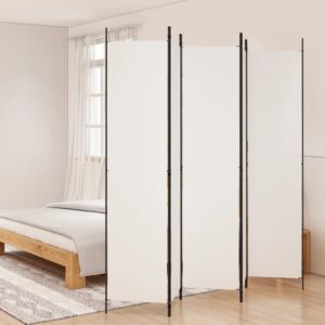 Elegant White Fabric Room Divider Privacy Screen Foldable Iron Frame Partition