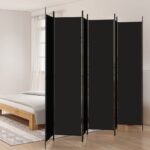 Black Fabric Room Divider Privacy Screen Foldable Iron Frame Versatile Partition