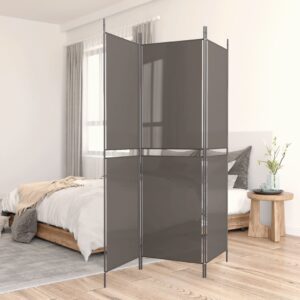 Stylish Anthracite Fabric Room Divider Privacy Screen Foldable Iron Frame