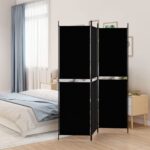 Elegant Black Fabric Room Divider Privacy Screen Foldable Iron Frame Lightweight