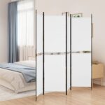 Elegant White Fabric Room Divider Privacy Screen Foldable Iron Frame Partition