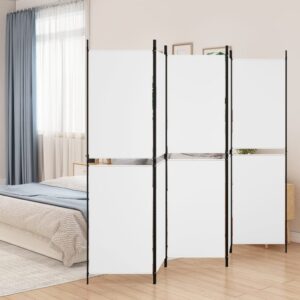 Elegant White Fabric Room Divider Privacy Screen Foldable Iron Frame Partition