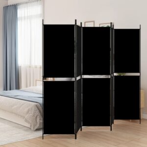 Elegant Black Fabric Room Divider Privacy Screen Foldable Iron Frame Lightweight