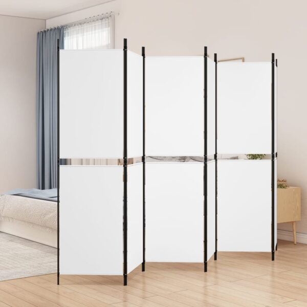 Elegant White Fabric Room Divider Privacy Screen Foldable Iron Frame Partition