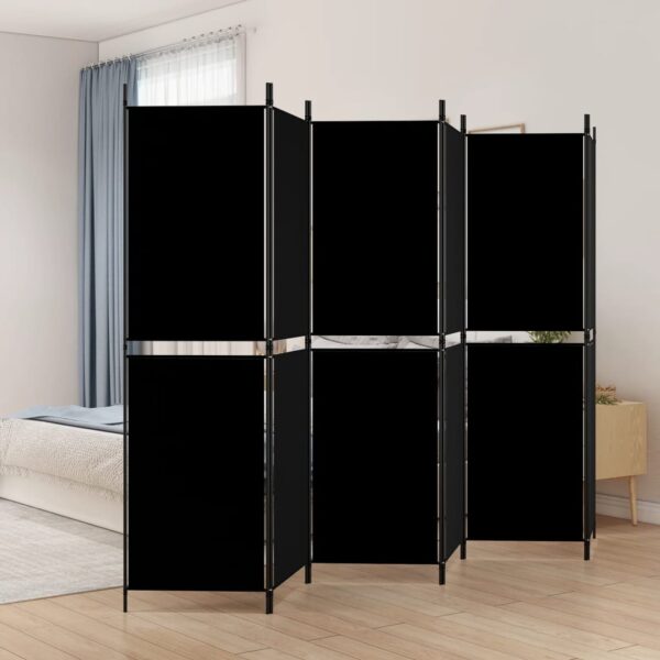 Elegant Black Fabric Room Divider Privacy Screen Foldable Iron Frame Partition