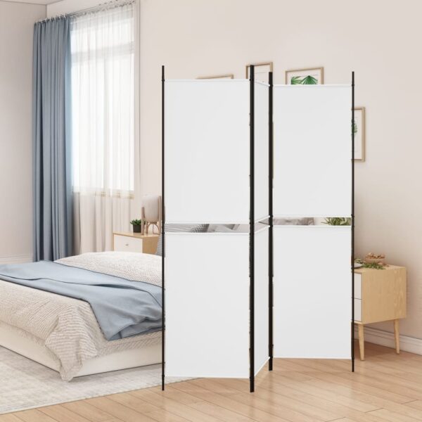 Elegant White Fabric Room Divider Privacy Screen Foldable Iron Frame Lightweight