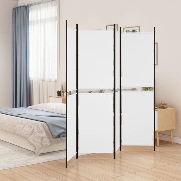 Elegant White Fabric Room Divider Privacy Screen Foldable Iron Frame Lightweight