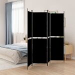 Elegant Black Fabric Room Divider Privacy Screen Foldable Iron Frame Home Decor