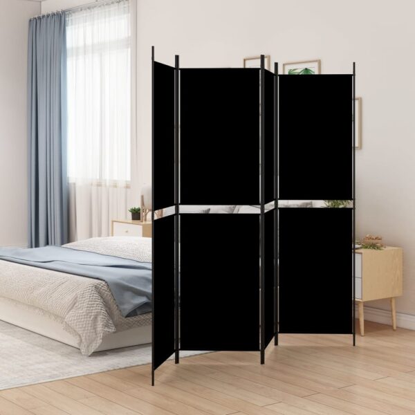 Elegant Black Fabric Room Divider Privacy Screen Foldable Iron Frame Home Decor