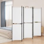 Elegant White Fabric Room Divider Privacy Screen Foldable Iron Frame Partition