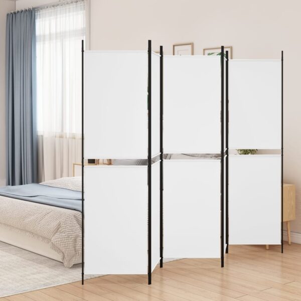 Elegant White Fabric Room Divider Privacy Screen Foldable Iron Frame Partition