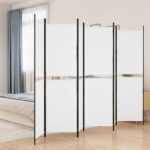 Elegant White Fabric Room Divider Privacy Screen Foldable Iron Frame Partition