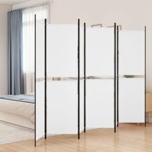 Elegant White Fabric Room Divider Privacy Screen Foldable Iron Frame Partition