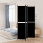 Elegant Black Fabric Room Divider Privacy Screen Foldable Iron Frame Partition