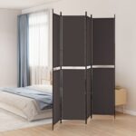 Elegant Fabric Room Divider Privacy Screen Foldable Iron Frame Brown Home Decor