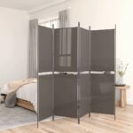 Stylish Anthracite Fabric Room Divider Privacy Screen Foldable Iron Frame