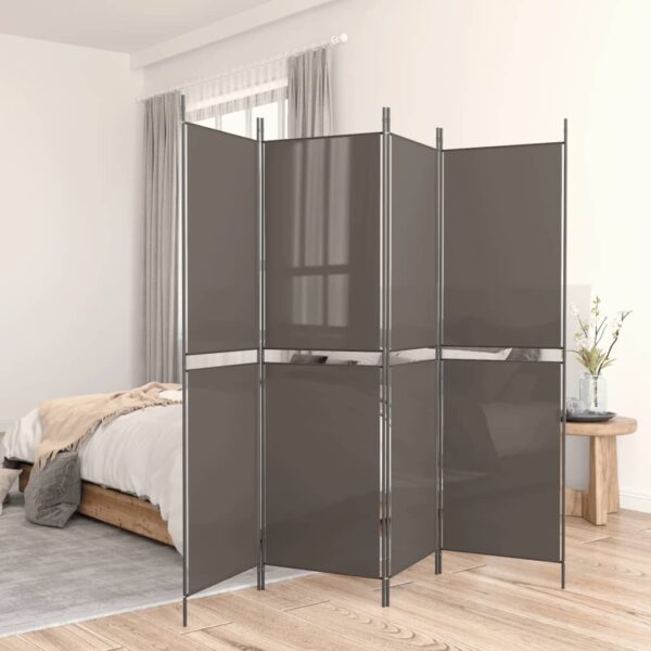 Stylish Anthracite Fabric Room Divider Privacy Screen Foldable Iron Frame