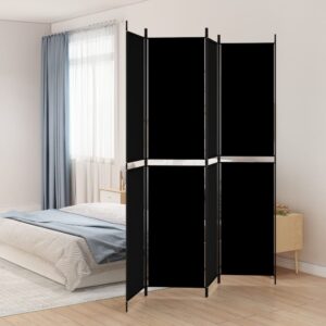 Elegant Black Fabric Room Divider Privacy Screen Foldable Iron Frame Partition