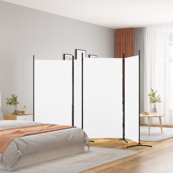 Elegant White Fabric Room Divider Privacy Screen Foldable Iron Frame Partition