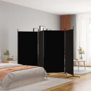 Elegant Black Fabric Room Divider Privacy Screen Foldable Iron Frame Partition