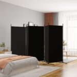 Black Fabric Room Divider Privacy Screen Foldable Iron Frame Versatile Home Decor