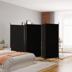 Black Fabric Room Divider Privacy Screen Foldable Iron Frame Versatile Home Decor