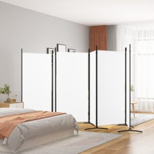 White Fabric Room Divider Privacy Screen Foldable Iron Frame Versatile Home Decor