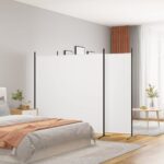 White Fabric Room Divider Privacy Screen Foldable Iron Frame Versatile Home Decor