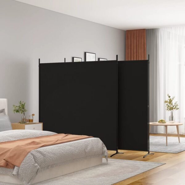 Elegant Black Fabric Room Divider Privacy Screen Foldable Iron Frame Partition