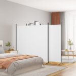 White Fabric Room Divider Privacy Screen Foldable Iron Frame Versatile Home Decor