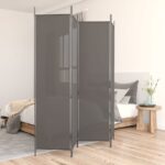 Stylish Anthracite Fabric Room Divider Privacy Screen Foldable Iron Frame