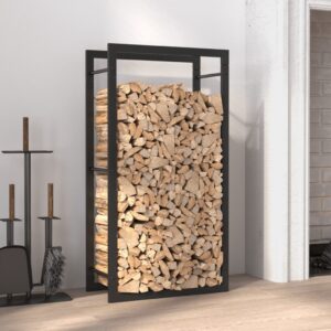 Sturdy Matt Black Firewood Rack Log Holder Steel Storage Organizer Weatherproof